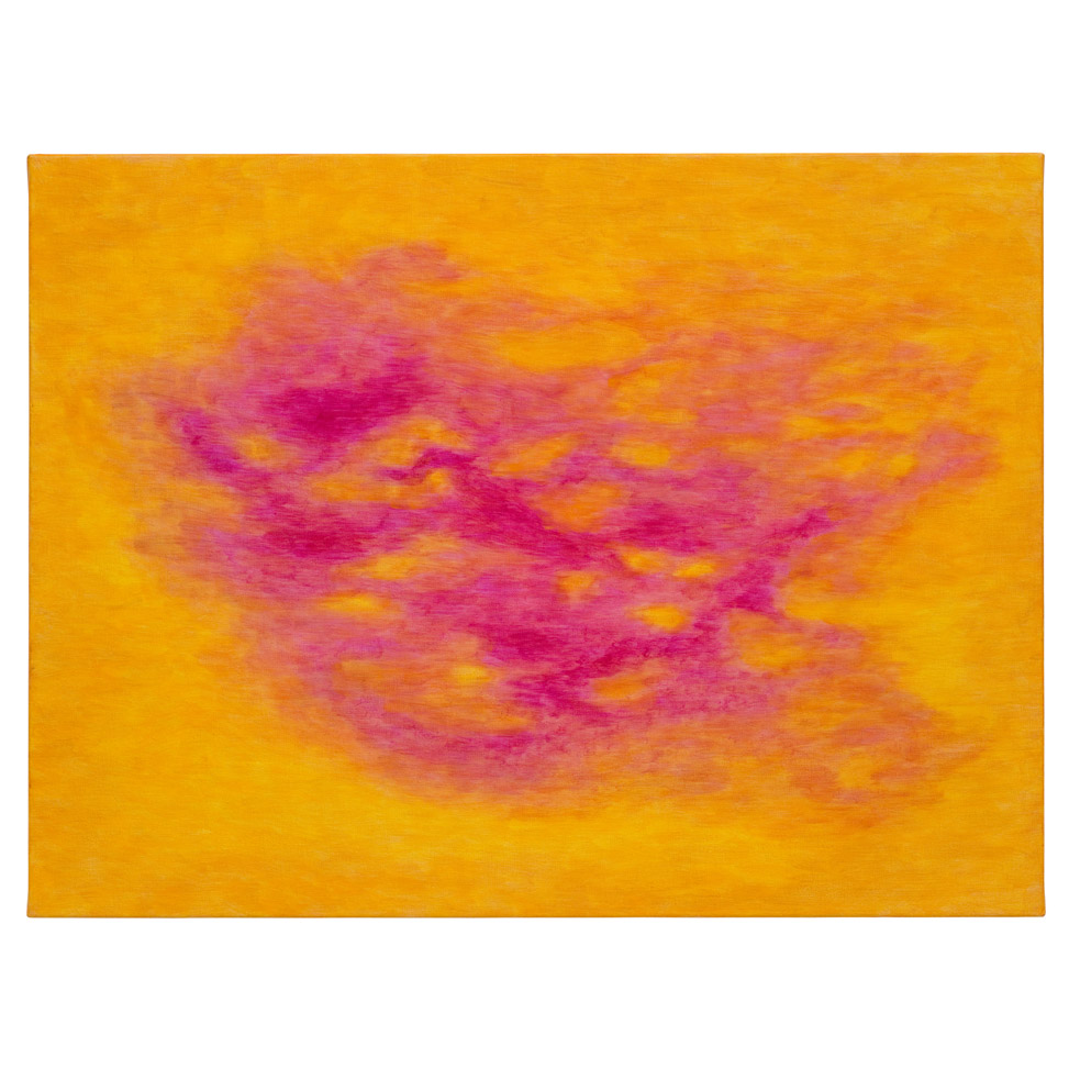 Roland Foehlisch - Im intensiv-warmen Gelb schwebendes Violett - 2018 | 60 x 80 cm | Eitempera auf Leinwand | RFœ 422