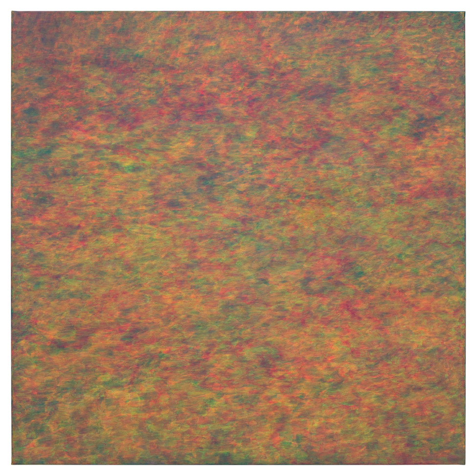 Roland Foehlisch - Zart gedämpftes, leuchtendes Grün-Gelb-Rot - 2018 | 120 x 120cm | Eitempera auf Leinwand | RFœ 427